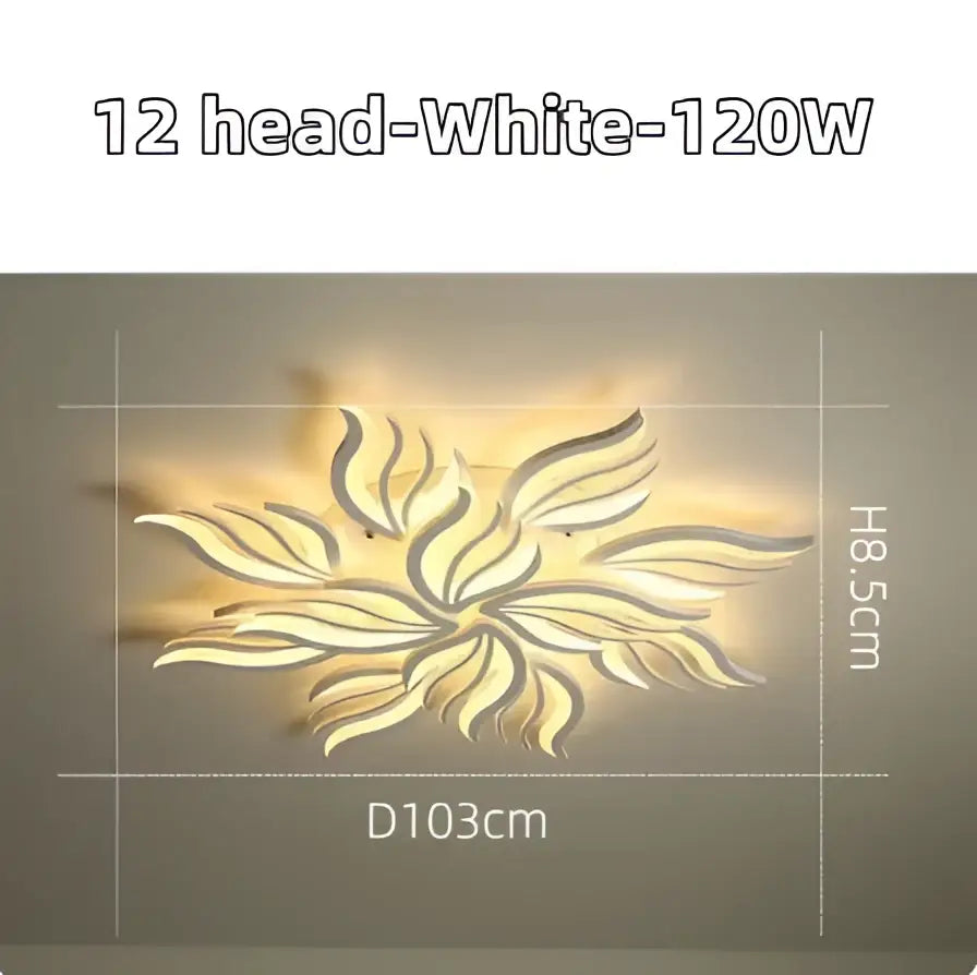 White 12-head decorbites led panel ceiling light with sleek floral design 18.5cm height 103cm diameter for modern rooms