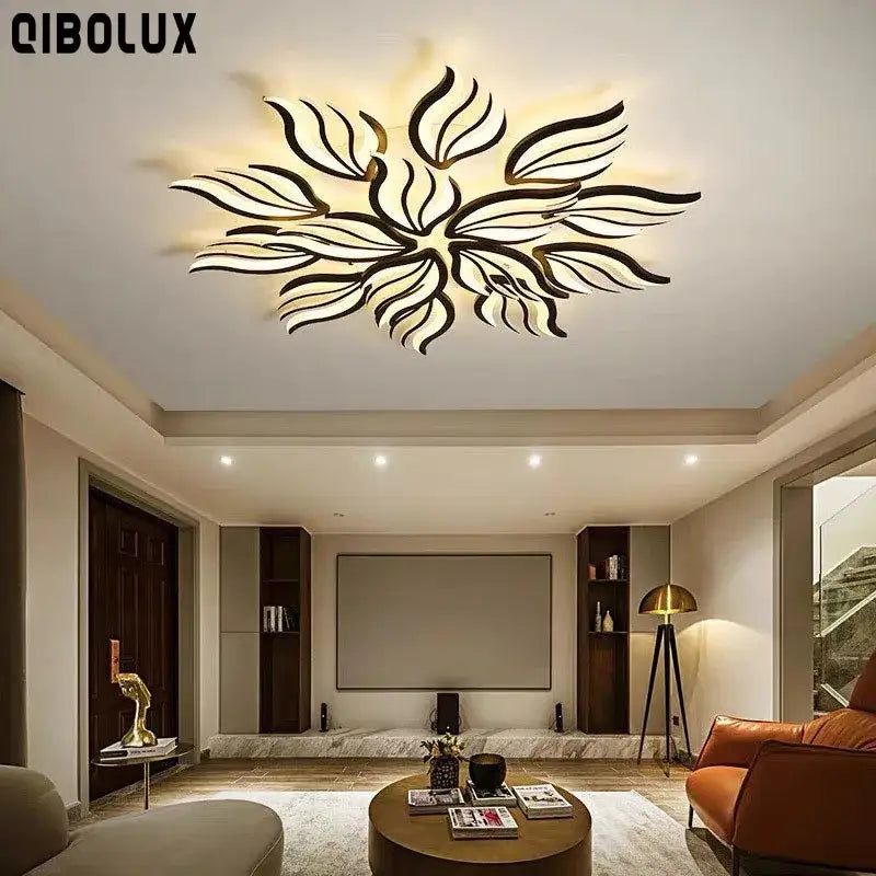 Black leaf-shaped DecorBites LED panel ceiling light fixture with modern artistic design for bedroom and living room