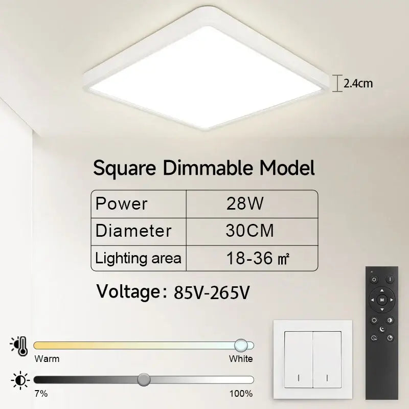 White square decorbites led panel ceiling light with sleek modern design and dimmable functionality for kitchens