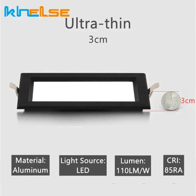 Black ultra-thin 3cm aluminum led panel lamp by DecorBites for bathroom and industrial recessed lighting