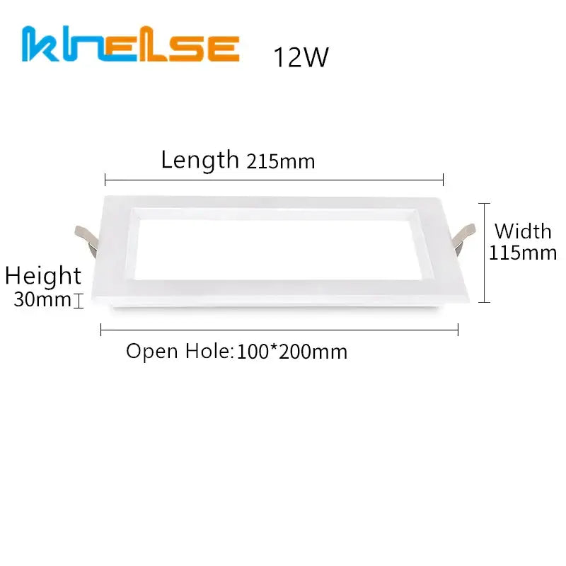 White rectangular ultra-thin decorbites led panel lamp with 12w power and precise recessed mounting dimensions