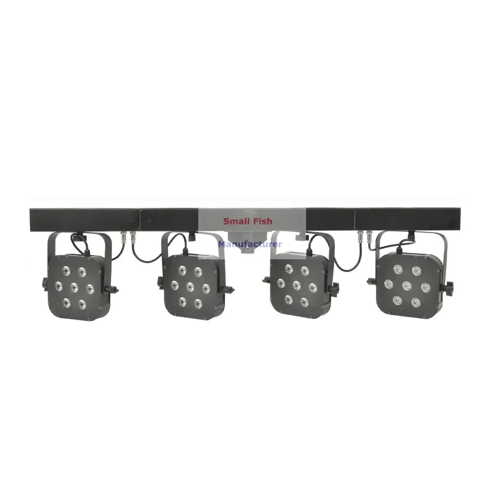 Black led par light bar with four square fixtures each housing nine circular leds in decorbites led par kit package