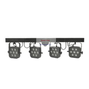 Black led par light bar with four square fixtures each housing nine circular leds in decorbites led par kit package