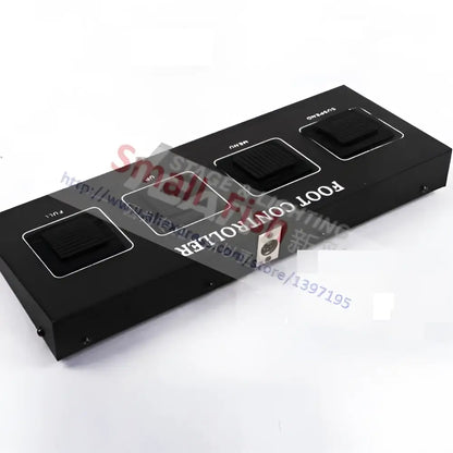 Black rectangular foot controller with four textured rubber pedals and white labeling for decorbites led par kit