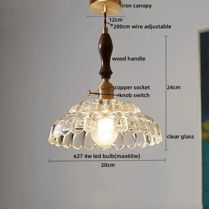 Clear glass pendant lamp with wooden handle and brass accents from decorbites led pendant light collection