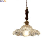 Decorbites led pendant lamp featuring a vintage-style clear cut glass shade and dark wood-finished handle pendant light