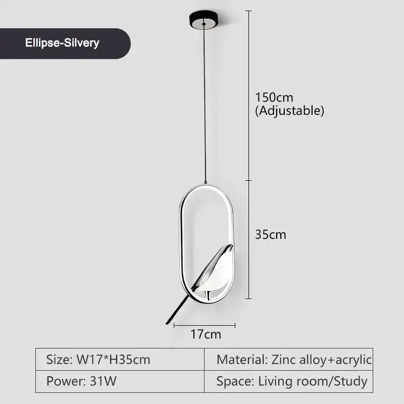 DecorBites™ silver led pendant lamp with sleek zinc alloy and acrylic design adjustable to 150cm length for bedroom