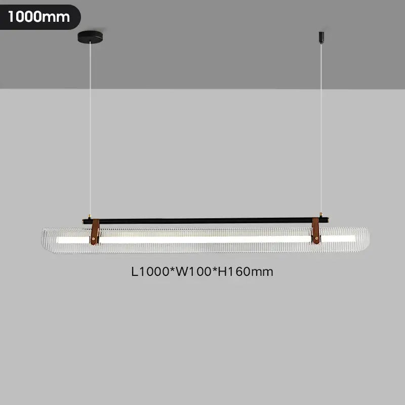 Decorbites led pendant lamp with sleek black metal frame clear textured glass diffuser and brown leather accents for dining room