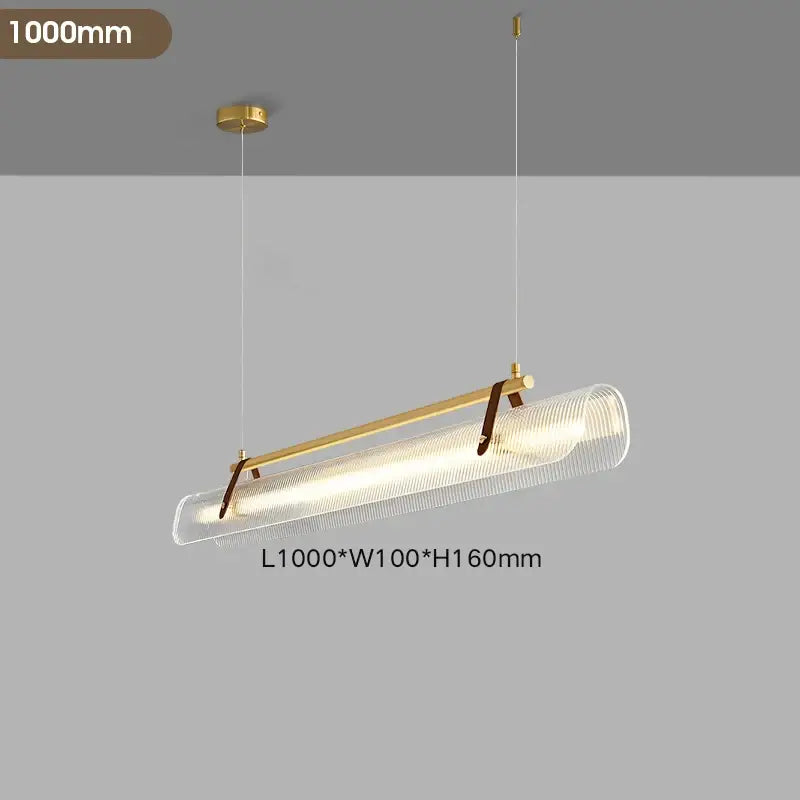 Modern 1000mm decorbites led pendant lamp with translucent ridged glass and gold-toned metal for dining room lighting