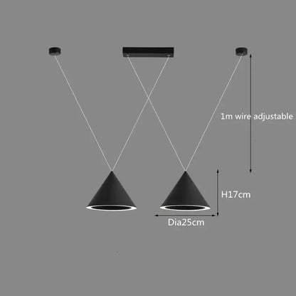 Black DecorBites LED pendant light with a sleek conical design and adjustable 1-meter wire for kitchen island and dining areas