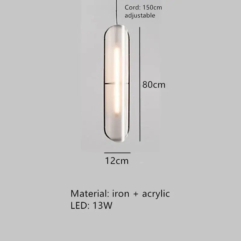 DecorBites led pendant lamp with cylindrical glass led bulb enclosure crafted from iron and acrylic for modern spaces