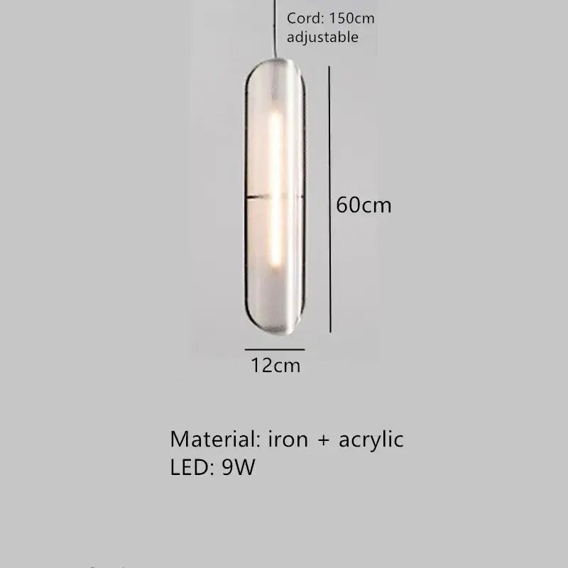 A modern decorbites led pendant lamp with transparent acrylic body iron frame and warm led bulb for home and office use