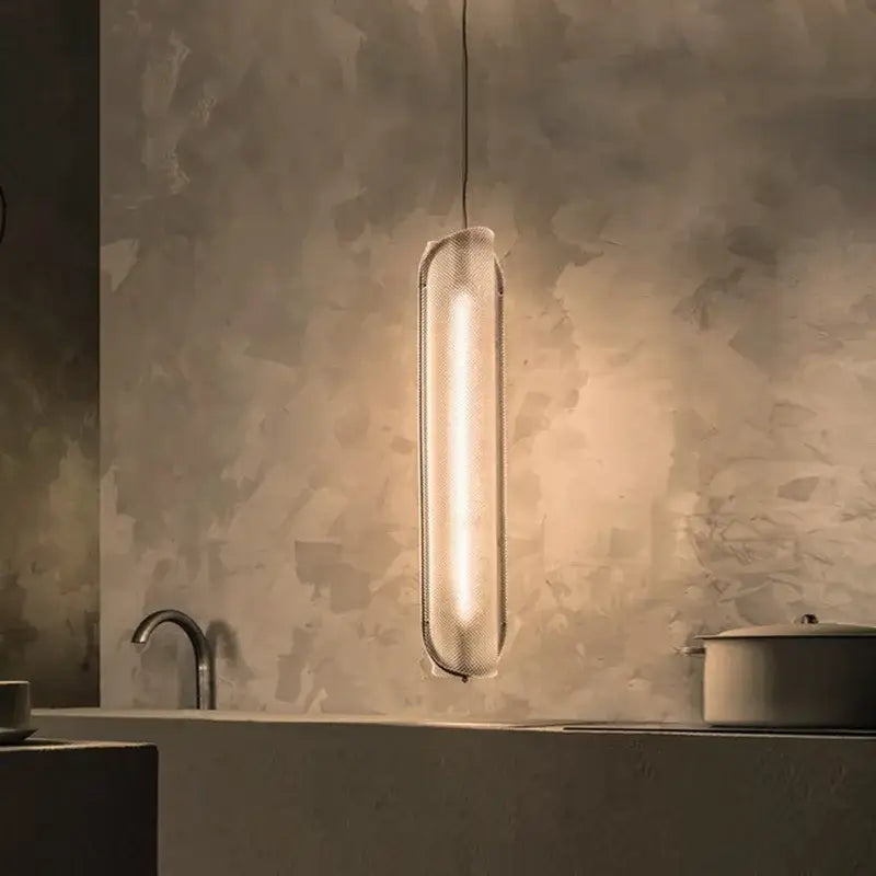 A sleek decorbites led pendant lamp with textured glass shade and metallic frame for modern home and office lighting