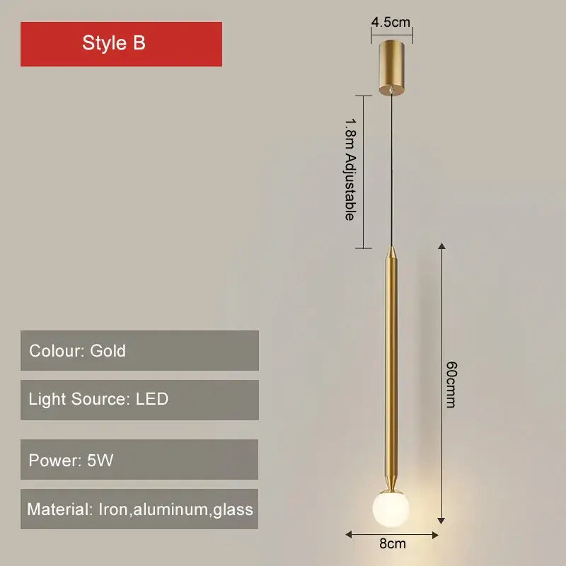Gold-colored minimalist decorbites led pendant light with frosted glass globe for modern bedroom and living room use