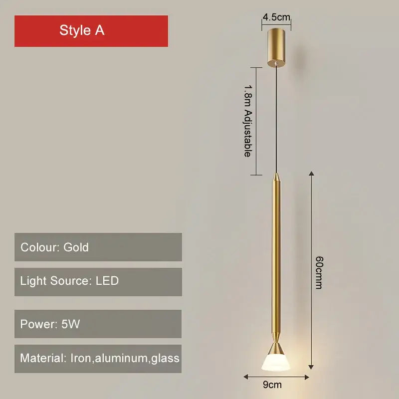 Gold-colored minimalist decorbites led pendant light with iron aluminum and glass design for modern bedroom and living room