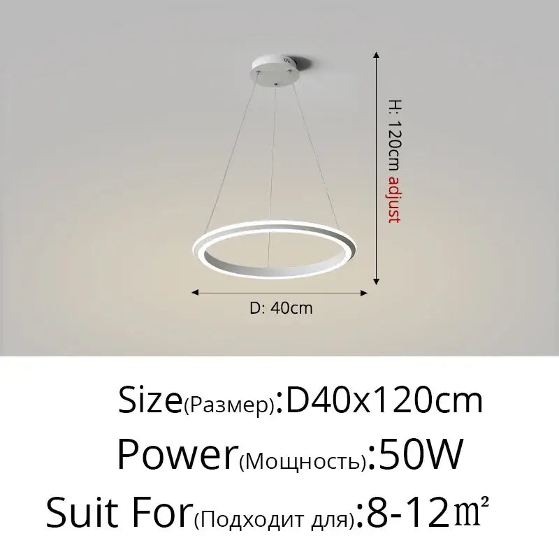 Modern white circular decorbites led pendant lamp with adjustable height 50w power for bedroom kitchen and foyer lighting