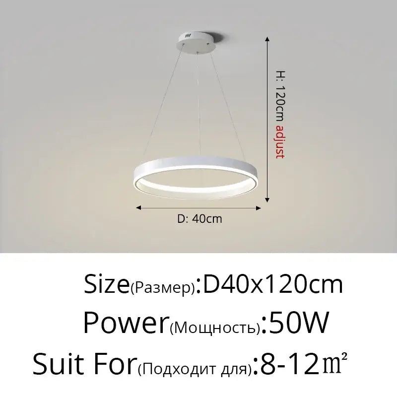 White circular DecorBites LED pendant lamp with sleek modern design and adjustable height for bedroom kitchen and foyer