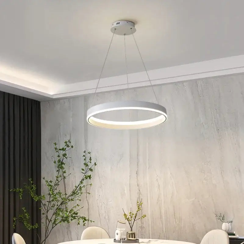Modern white circular led pendant lamp with sleek minimalist design by DecorBites ideal for bedroom kitchen and foyer