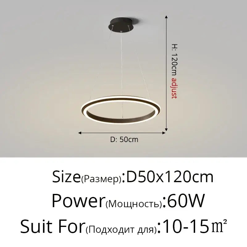DecorBites led pendant lamp modern minimalist circular design black and white 50cm diameter adjustable height up to 120cm