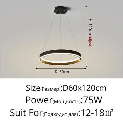 Modern black and gold circular decorbites led pendant lamp with adjustable height for bedroom kitchen and foyer lighting