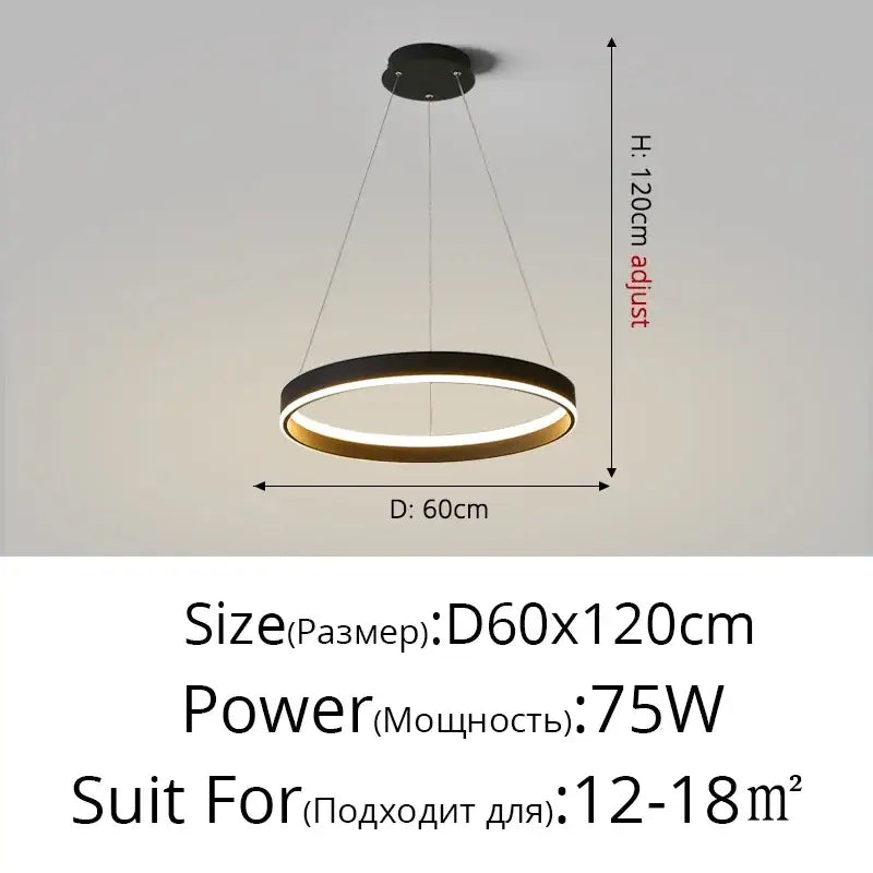 Modern black and gold circular decorbites led pendant lamp with adjustable height for bedroom kitchen and foyer lighting