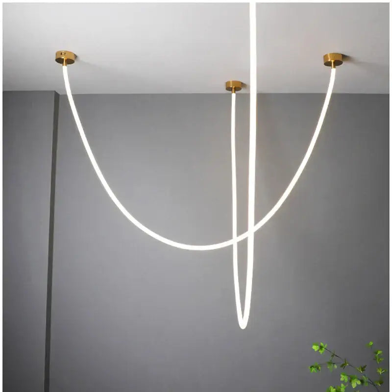 Modern nordic decorbites led pendant lamp with three curved white light strips and gold ceiling mounts for living spaces