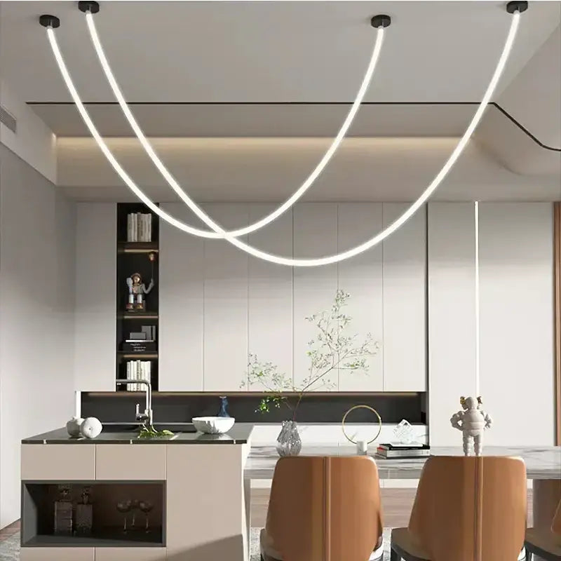 Modern white decorbites led pendant lamp with sleek curved design and 360 degree luminous for living room and office