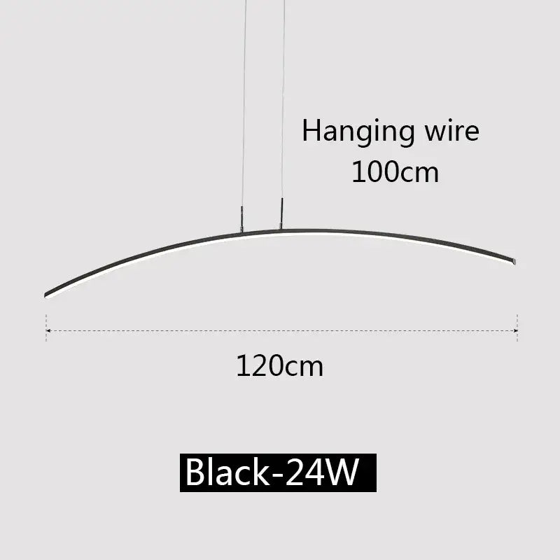 Black curved decorbites led pendant lamp with 120cm span and 100cm hanging wire for modern office or kitchen lighting