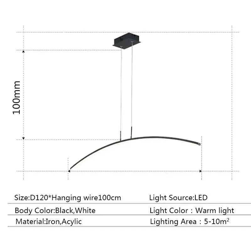 Black and white DecorBites LED pendant lamp with iron and acrylic body and sleek curved design for modern office or kitchen