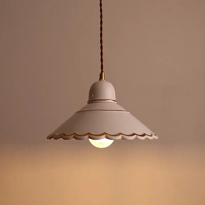 DecorBites led pendant lamp white ceramic pendant lamp with scalloped edge gold trim for modern home lighting