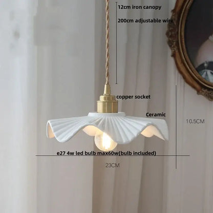 White ceramic pendant lamp with fluted petal design and brass accents by DecorBites led pendant for modern lighting