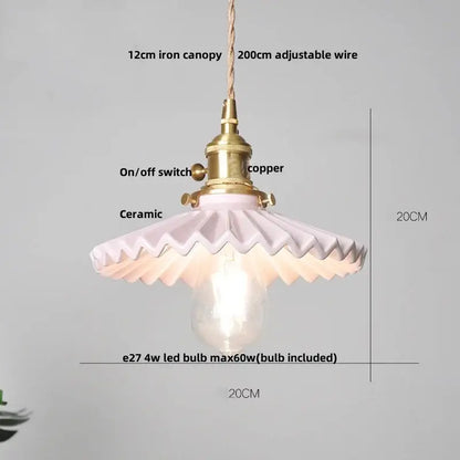 Pink ceramic decorbites led pendant lamp with brass switch iron canopy and adjustable wire for versatile hanging