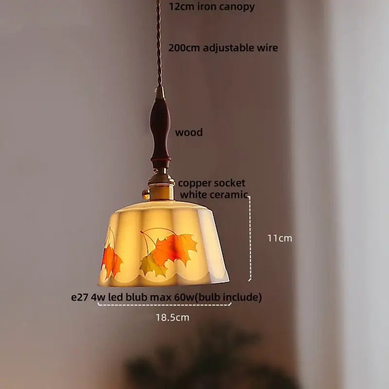 Decorbites led pendant lamp with warm-toned ceramic lampshade and autumn leaf design for modern home lighting