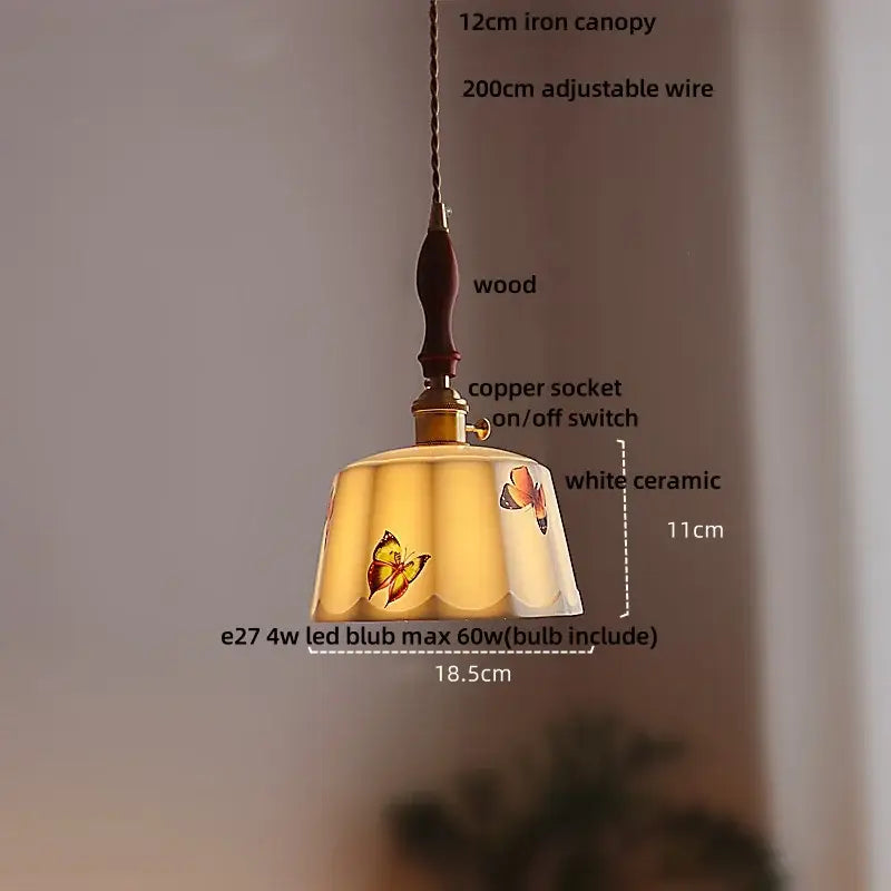 Decorbites led pendant lamp white ceramic with scalloped edge and butterfly motifs for modern home lighting