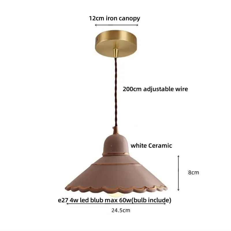 DecorBites LED pendant lamp with white ceramic shade brass iron canopy and adjustable wire for modern home lighting