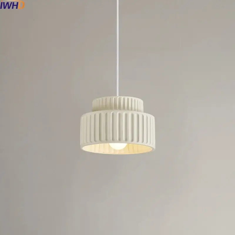 Off-white ribbed ceramic decorbites led pendant lamp with warm glow nordic modern cream color hanging light fixture