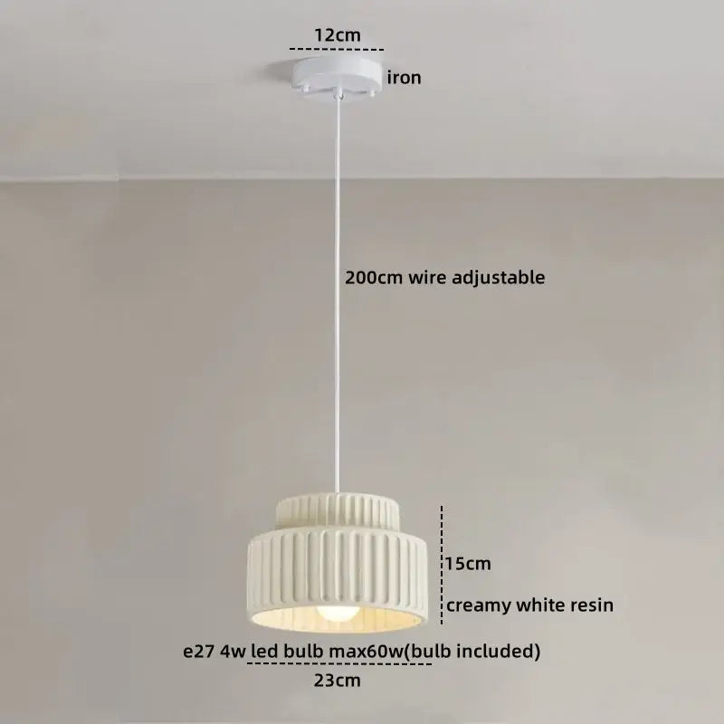 Creamy white resin decorbites led pendant lamp with ribbed tiered design and adjustable 200cm wire for modern decor