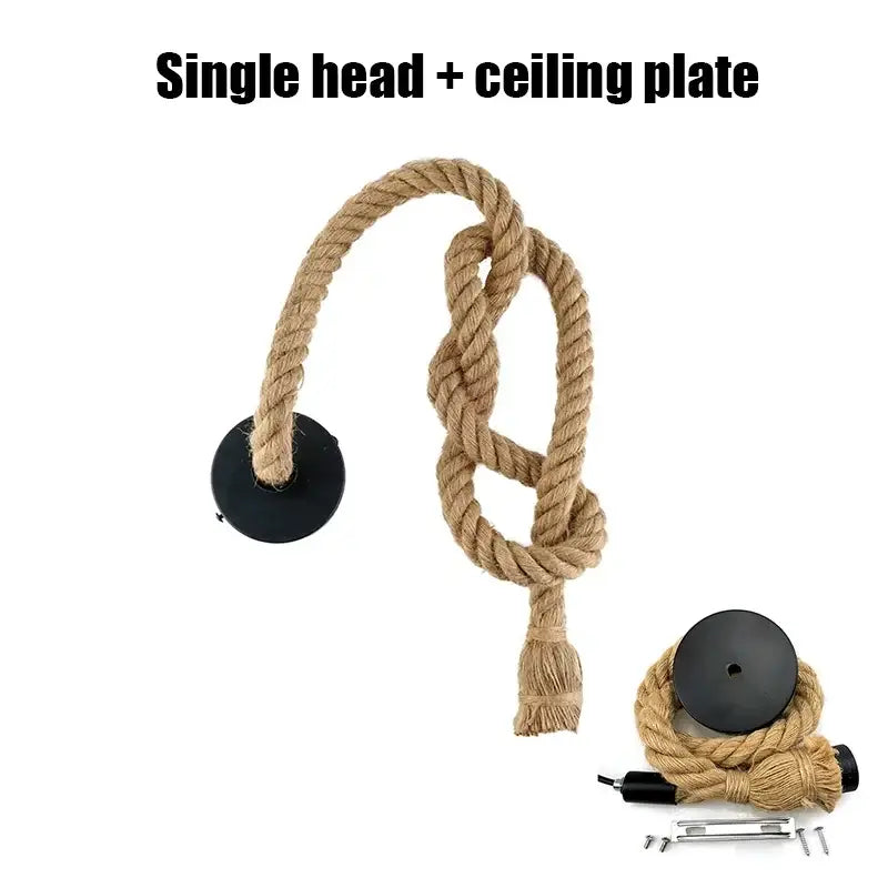 Decorbites™ retro hemp rope pendant light with single-head rope-wrapped lamp and black ceiling mount for home decor