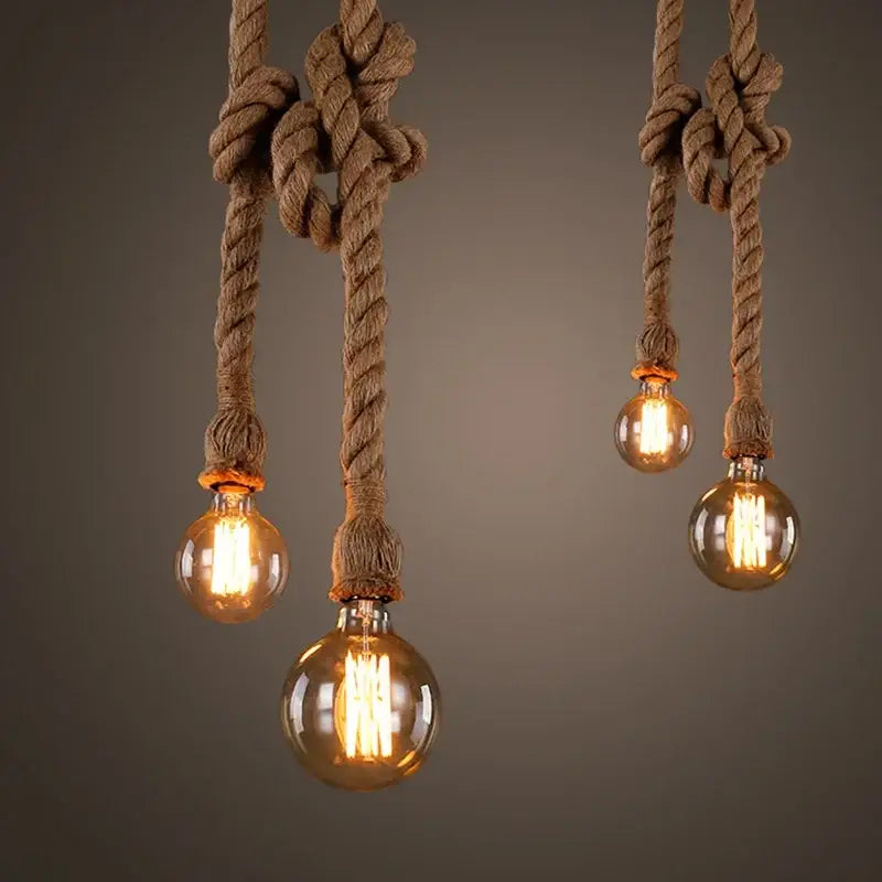 Decorbites™ led pendant light with retro hemp rope, warm glass bulbs, and rustic brown braided cords for vintage decor