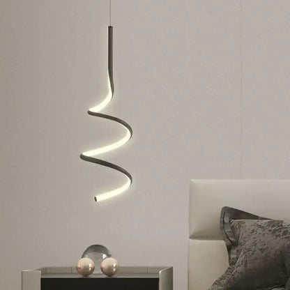 Modern spiral decorbites led pendant lamp with sleek black frame and glowing white led illumination for indoor spaces