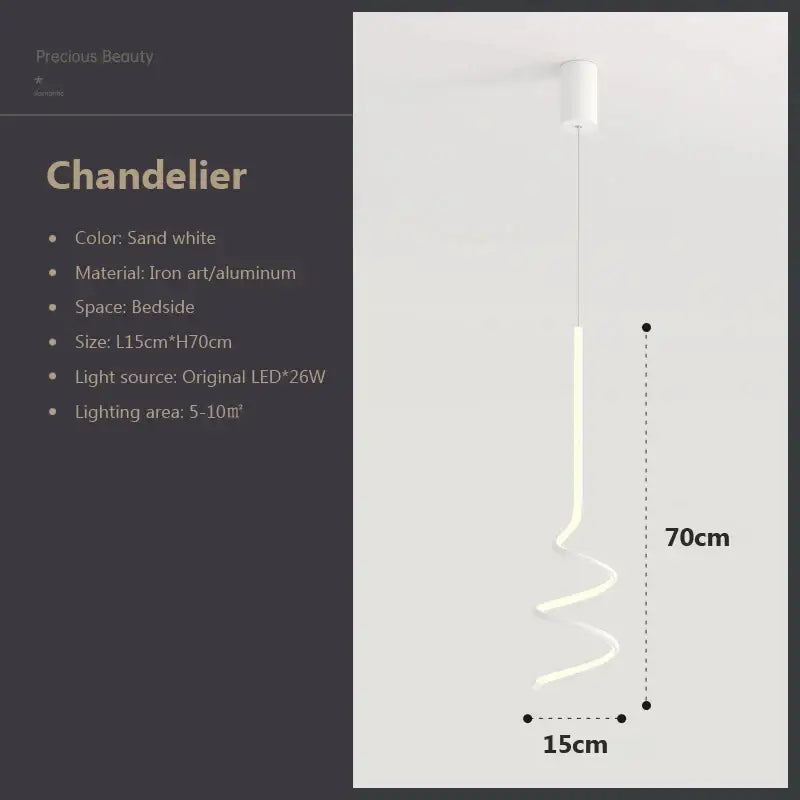 Decorbites led pendant lamp with sand white spiral design in iron art and aluminum for stylish indoor lighting