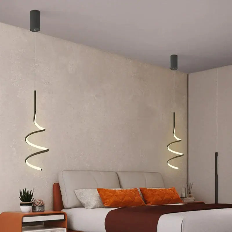 Modern decorbites led pendant lamp with black spiral design and warm white led illumination for indoor spaces