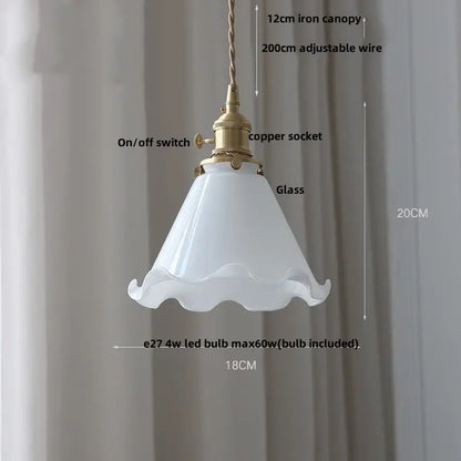 White glass decorbites led pendant lamp with scalloped edge brass finish and adjustable copper socket for stylish lighting