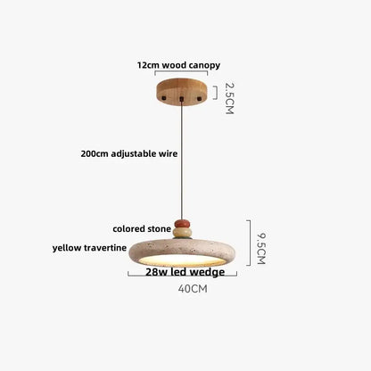 A decorbites led pendant lamp with a 12cm wooden canopy yellow travertine stone shade and 28w led wedge bulb