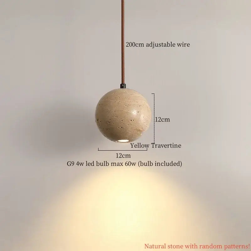 DecorBites led pendant lamp yellow travertine spherical pendant lamp with natural textured surface and adjustable design