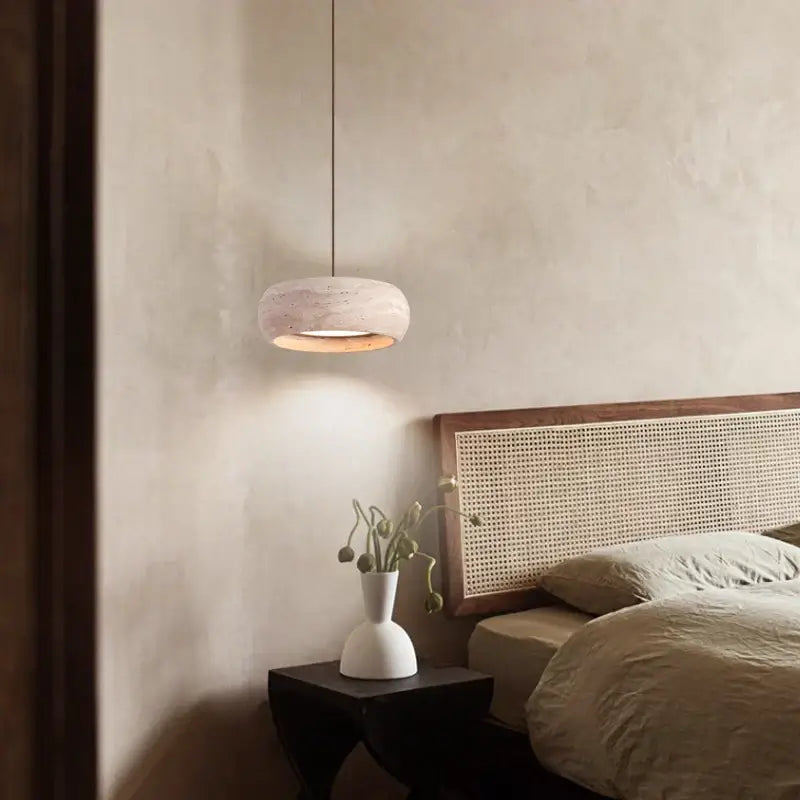 Decorbites led pendant lamp soft pink textured concrete with warm glow adjustable wabi sabi style pendant lamp