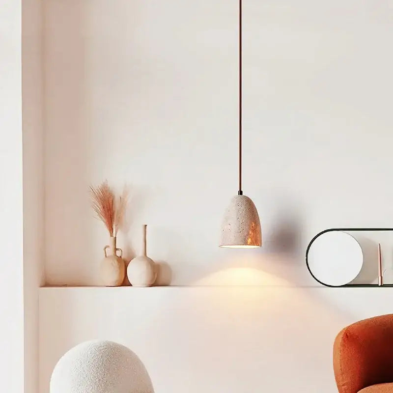 Decorbites led pendant lamp yellow travertine textured concrete pendant lamp with slender black cord hanging light
