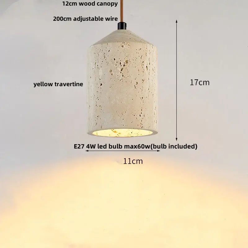 Decorbites led pendant lamp with a yellow travertine textured finish cylindrical pendant lamp with adjustable wire