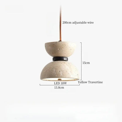 Yellow travertine decorbites led pendant lamp with two stacked dome shades and copper wire suspension in nordic style