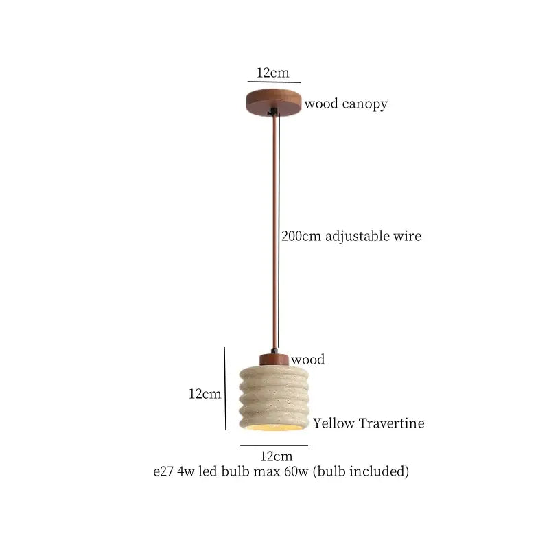 Decorbites led pendant lamp yellow travertine with wooden canopy and adjustable wire nordic minimalism hanging light